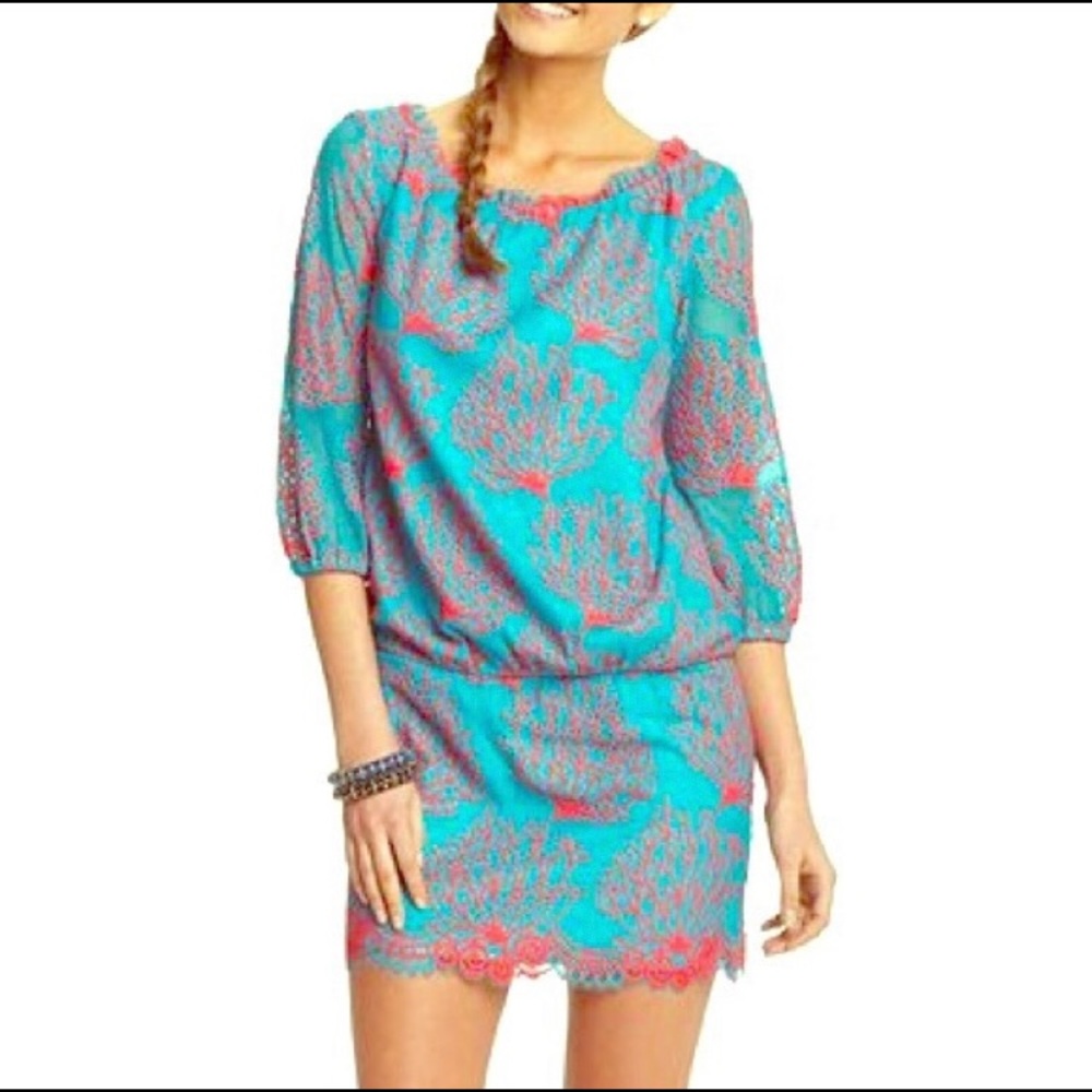 Lilly Pulitzer CEE CEE tunic dress coral mesh lace